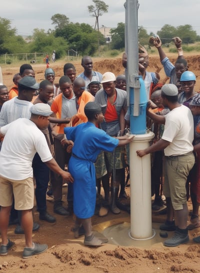 african and kenya people successfully drilling a water borehole
