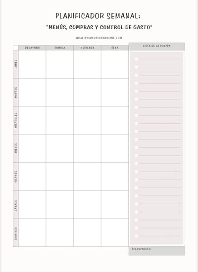 Descarga Gratis: Planificador Semanal de Menús, Compras y Control de Gasto