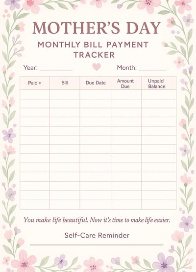 New "Mother’s Day Bill Payment Tracker Notebook"