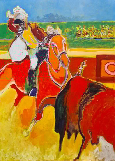 oeuvre d'art animalier- artiste peintre -peinture-corrida - cheval