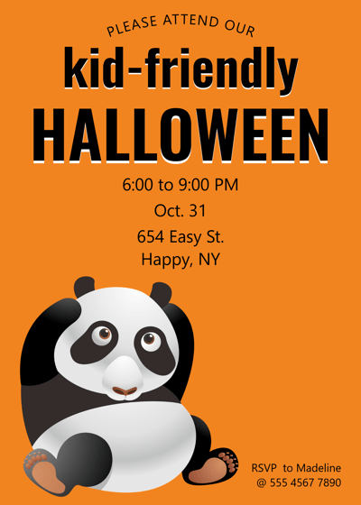 a panda bear is sitting on a halloween party invitation