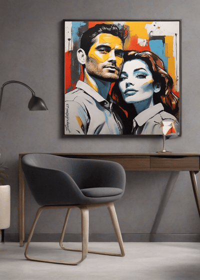 Sala aconchegante com pinturas de casais, trazendo calor e amor à decoração.