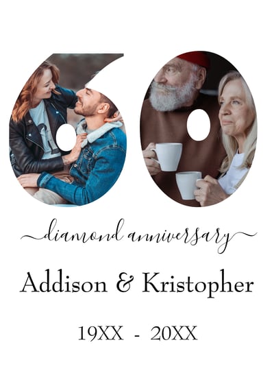 a couple celebrating their 60th anniversary with a photo of their 60th anniversary