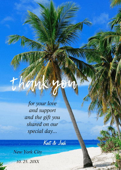 a palm tree with a thank card saying thank you