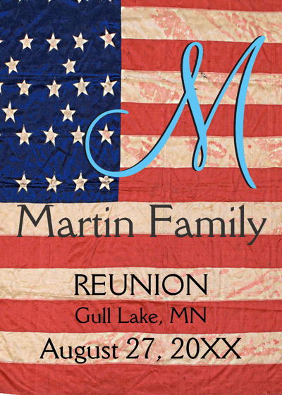 a flag - clad flag with the name of a family