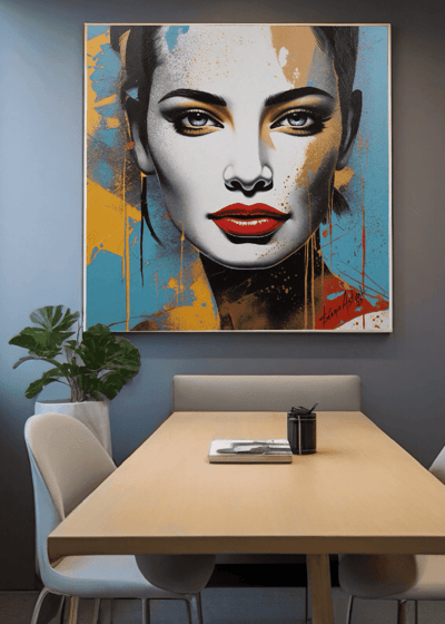 Quadro personalizado emoldurado com delicadeza, integrando-se à atmosfera do quarto.