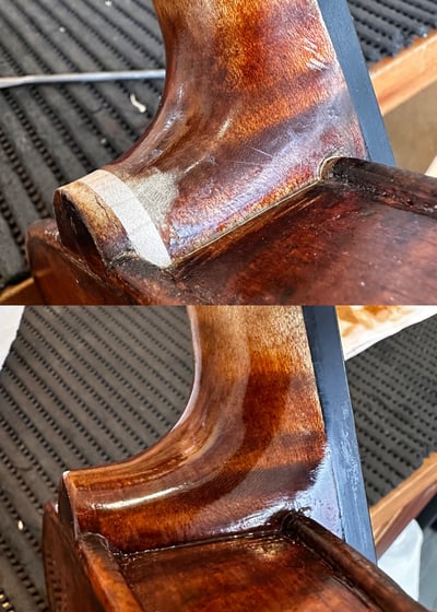 restauro de violino, verniz