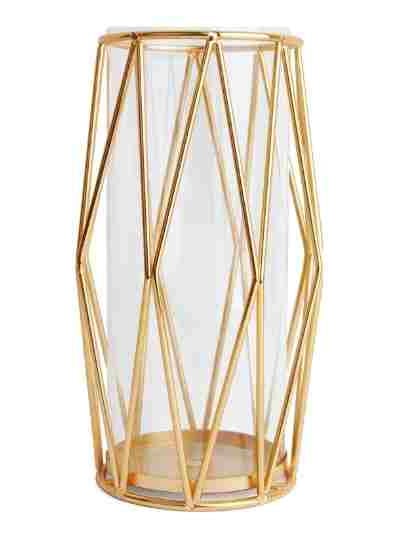 FSyueyun Gold Flower Glass Vases for Centerpieces with Premium Metal Rack, Modern Large Vases Home D