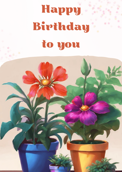 a happy birthday card with a flower arrangement