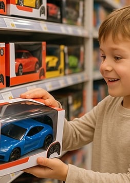 Niño eligiendo un carro a control remoto