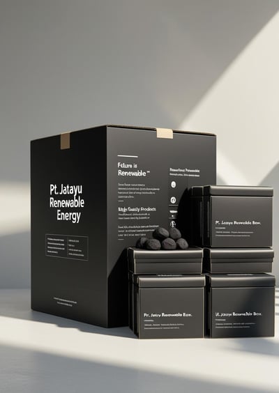 Black box packaging of premium coconut charcoal briquettes – PT Jatayu Renewable Energy