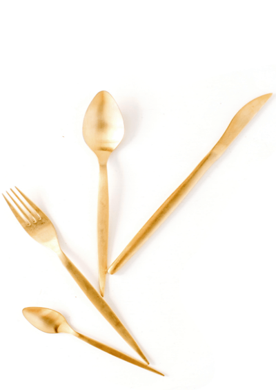 Gold knife, fork, spoon