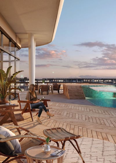 Private terrace with a pool overlooking sunset views at One Ninety’s W Residences