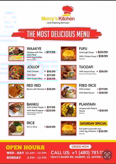 Mercy's Kitchen Menu