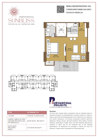 Spacious 1 BHK studio apartments with sufficient space 