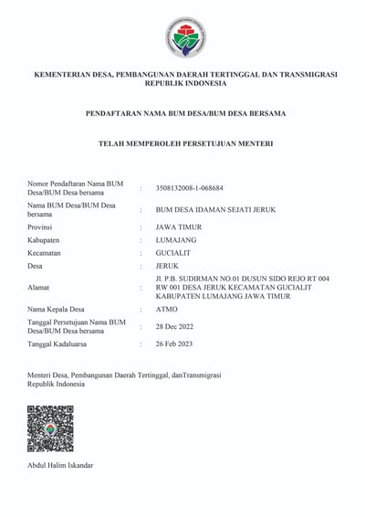 Pendaftaran Nama BUMDes Idaman Sejati