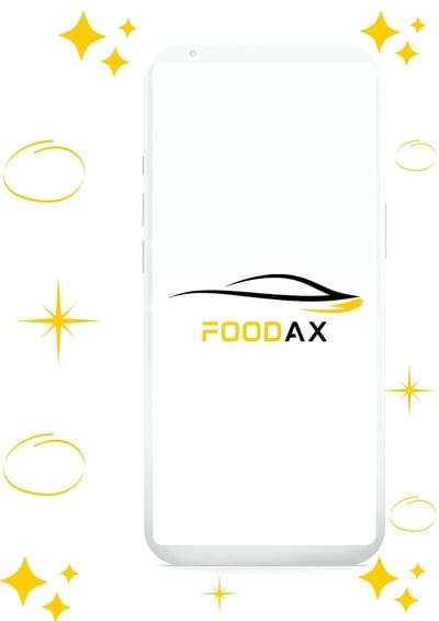a phone with foodax logo on it