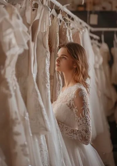 femme qui choisie une robe de mariage