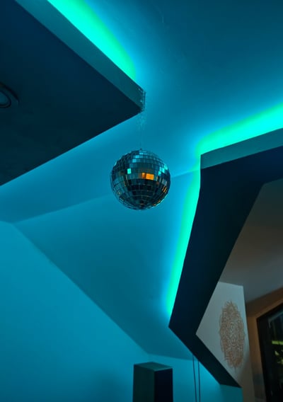 a disco ball hanging from the ceiling