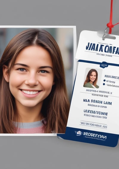 A collection of themed cards is arranged on a flat surface. There is a decorative ticket marked 'Platform 9 3/4' indicating a fictional journey to Hogwarts. Two student ID cards with Hogwarts branding are placed nearby, both featuring forms to fill out personal details.