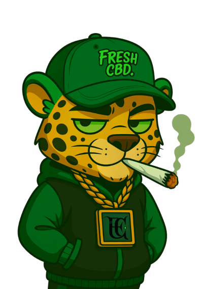 : Leopardo Fresh CBD con gorra y cigarro estilo relajado