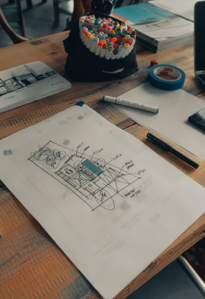 Dessin technique détaillé pour un projet de design d’intérieur sur-mesure par Wronska-Boutet