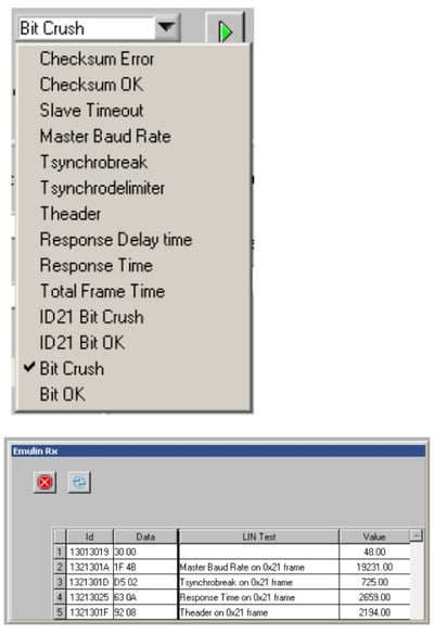 LIN Emulator manual control panel showing how low level can be the LIN testing