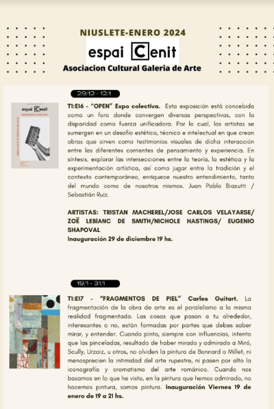 Convocatoria OPEN 2023 - Niuslete Enero 2024 - Espai Cenit