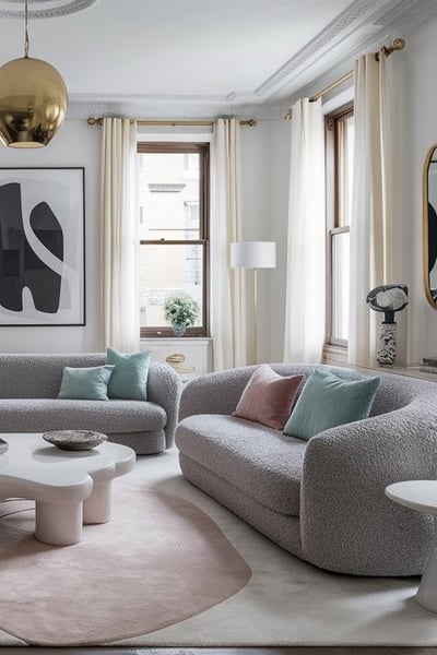 a living room with a couch and a table