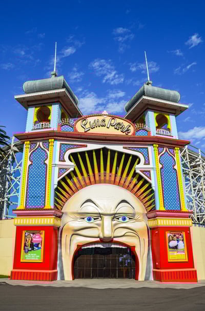 The face of Mr Moon, entrance to Luna Park in St Kilda, Melbourne