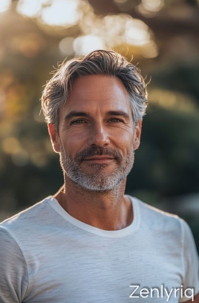 smiling man in white shirt outdoors, representing stable energy and natural blood sugar support