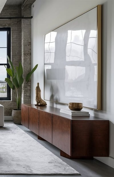 a living room with a couch and a table