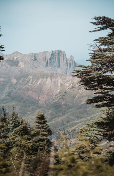 a mountain scene with a mountain view of a mountain range