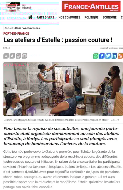 journal france antille article de estelle plustache couturiere pour les ateliers d'estelle