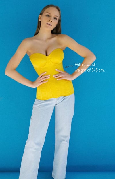 Yellow Satin Corset – Waist Trainer Overbust with Steel Bones | Demiano