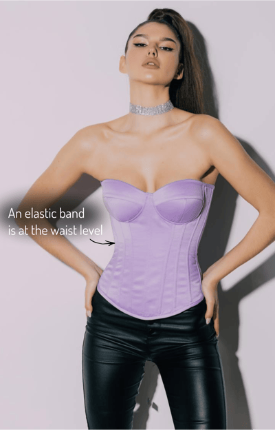 Purple Satin Corset – Waist Trainer Overbust with Steel Bones | Demiano