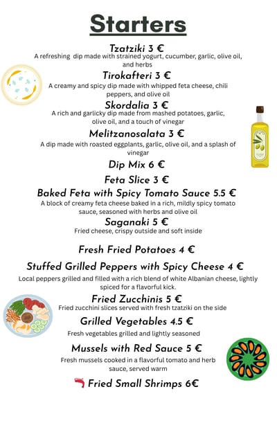 Starters-Appetizers , The Sunset Drift , John's Guesthouse Ksamil Albania