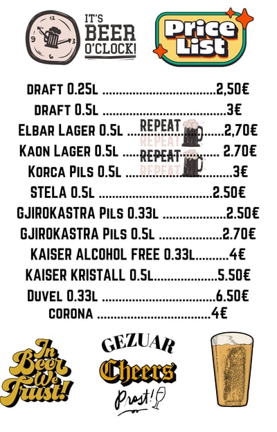Beer Menu , The Sunset Drift Tavern , John's Guesthouse Ksamil Albania