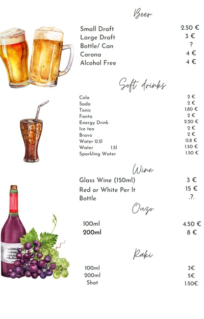 soda , wine , raki , ouzo The Sunset Drift tavern in Ksamil