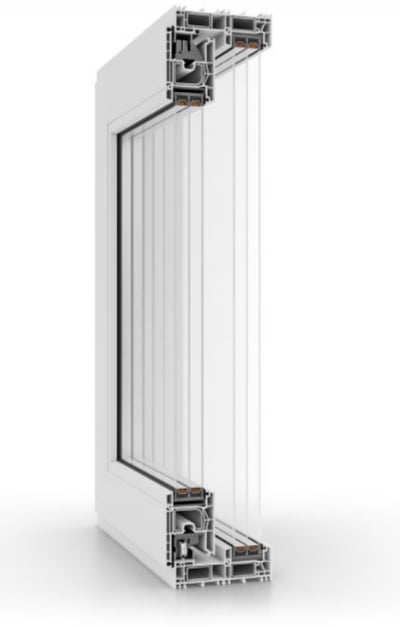 a window with a white frame and a white frame