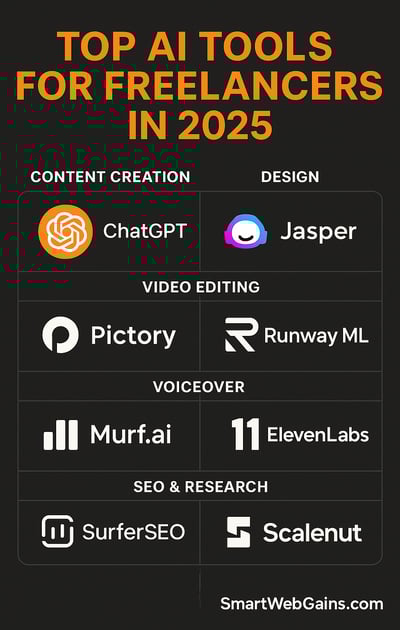 Top AI tools for freelancers in 2025 – ChatGPT, Canva, Grammarly, Pictory, Murf.ai, SurferSEO