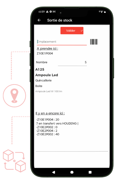 écran mobile de la sortie de stock d'un article dans Stockmobil