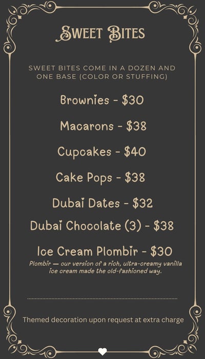 menu and pricing