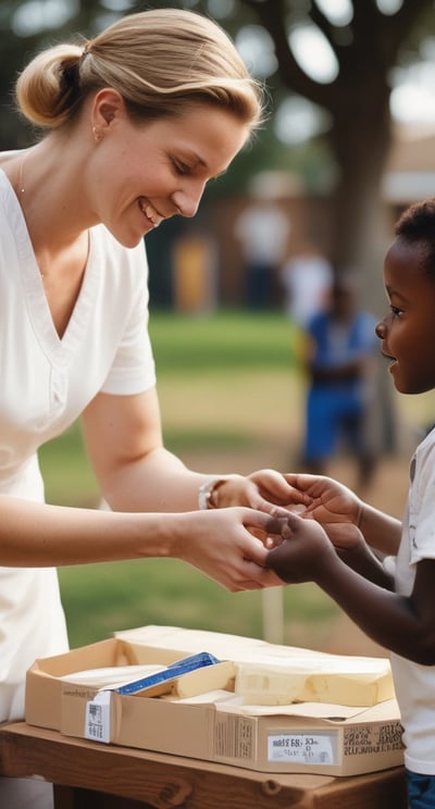 a woman is giving a child a hand shake