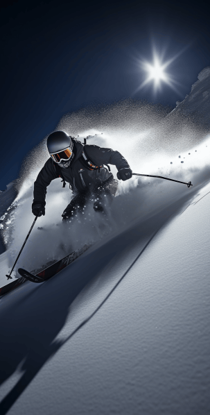 skiing on freshly fallen snow in the alps