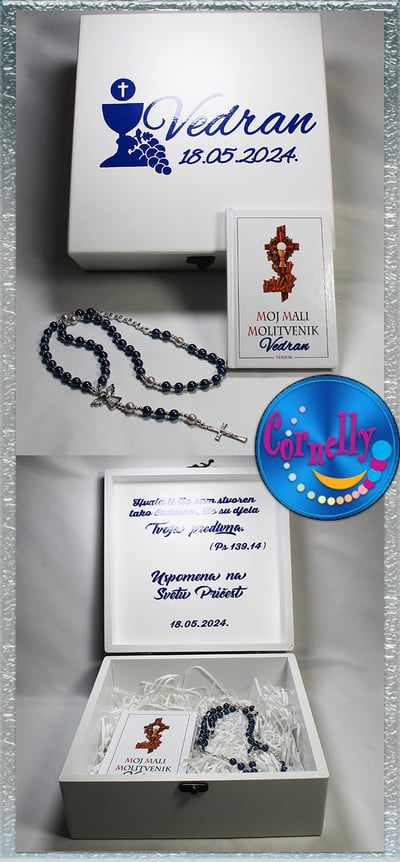 poklon set za svetu potvrdu sa personaliziranom krunicom i molitvenikom
