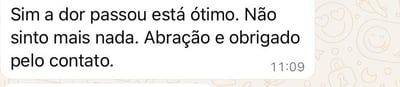 depoimento de paciente dizendo que a dor passou após o tratamento