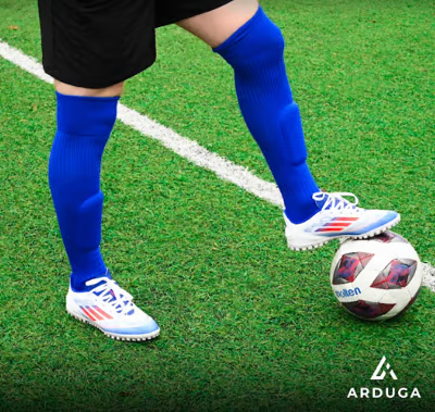 Blue smartsocks for footballer