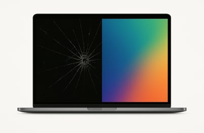 Laptop display showing cracked screen before fix