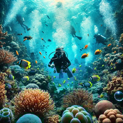Scuba divers in Goa exploring coral reefs